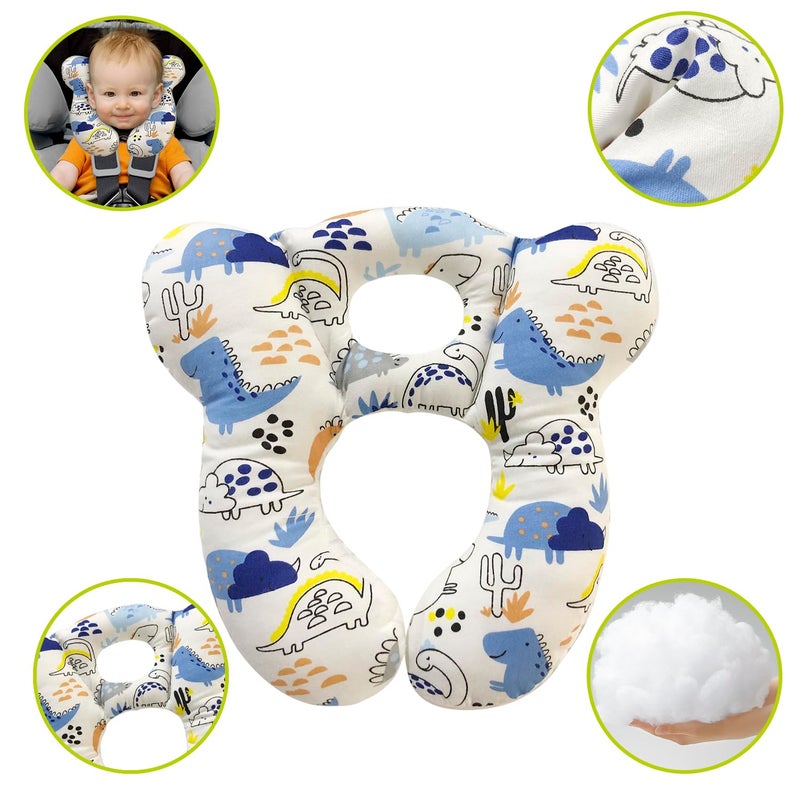REFLYAWAY Baby Travel Pillow, Infant Kid's Cushion Soft and Skin Friendly for Car Seat, Pushchair and Stroller (Blue Dinosaur) - Image 3